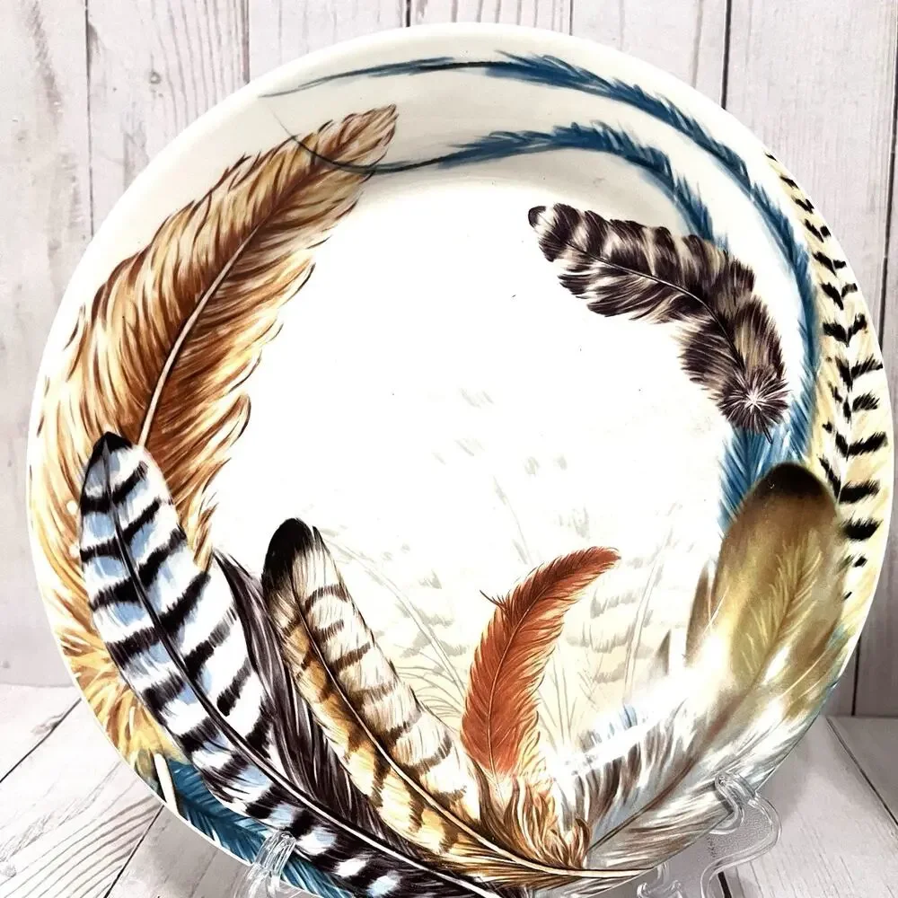 Pier 1 Imports 9” Ironstone Feather Salad Plates Set Of 3 Discontinued Pattern